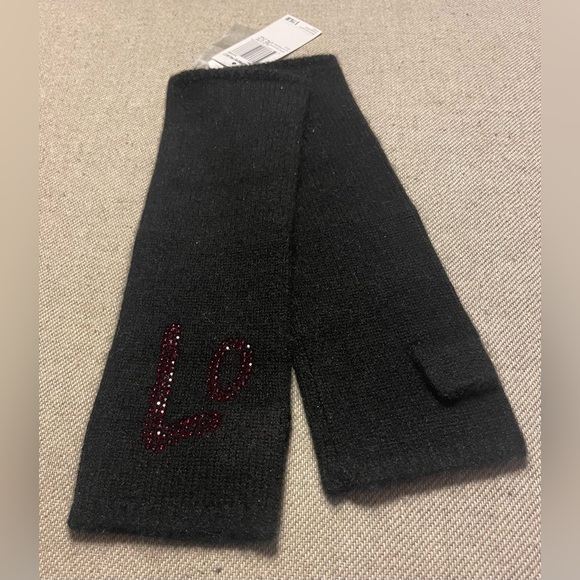 NWT The Cashmere Project Black LOVE Rhinestone Cashmere Fingerless Gloves - Picture 5 of 9